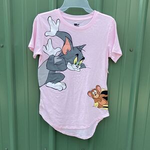 WOMEN’S JUNIORS Tom And Jerry Graphic Elongated Lightweight T-shirt Size S
